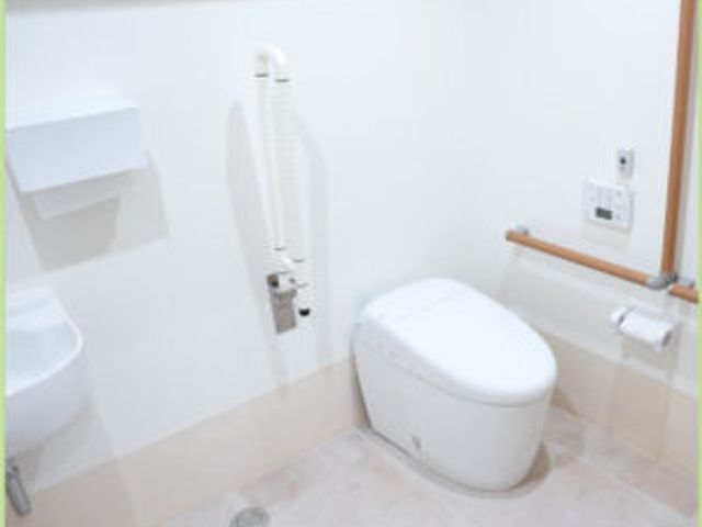 安全な設備のトイレ トイレ 手すりを備えた安全設計のトイレです。快適な使用をサポートしています。