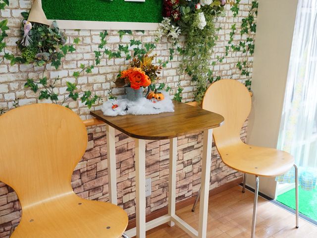 装飾付き待合スペース 共有スペース 植物と装飾が施された待合スペースは、訪れる方々にリラックスした時間を提供しています。明るい窓辺で優しい日差しを感じながらくつろげる場所です。