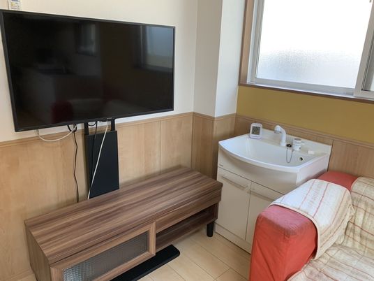 テレビと洗面台の居室