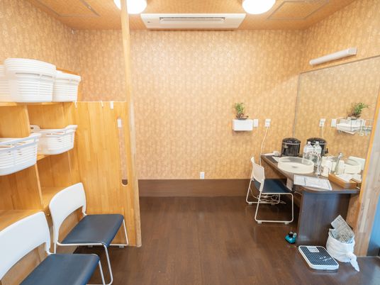 茶色い床の洗面所