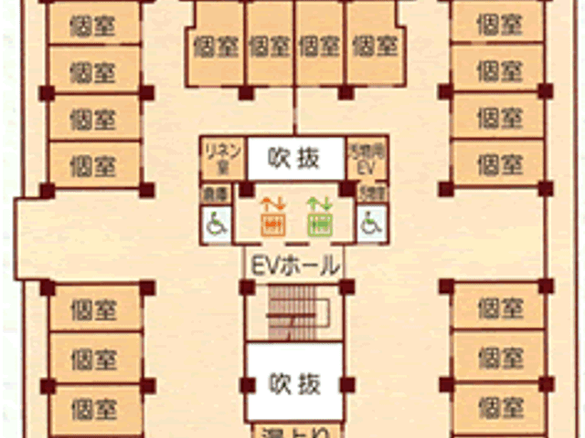 居室フロアの平面図 居室 各部屋が効率的に配置された居室フロア。快適な生活スペースが用意されています。