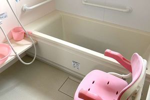 ピンクの椅子付き浴槽