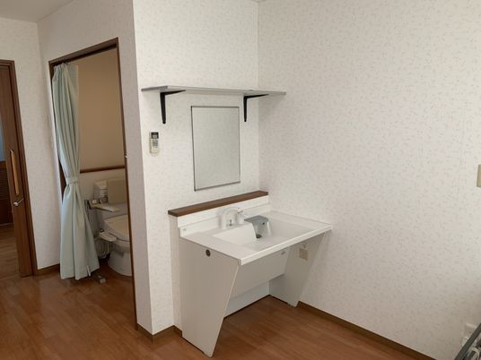 明るい洗面台とトイレの居室