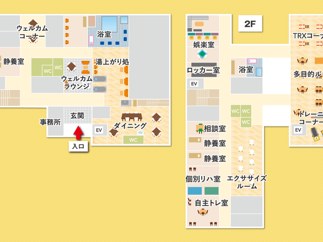 温もりある居室案内図 居室 広々とした居室の配置が示された案内図です。ご自分の生活スペースをイメージしやすくなっています。