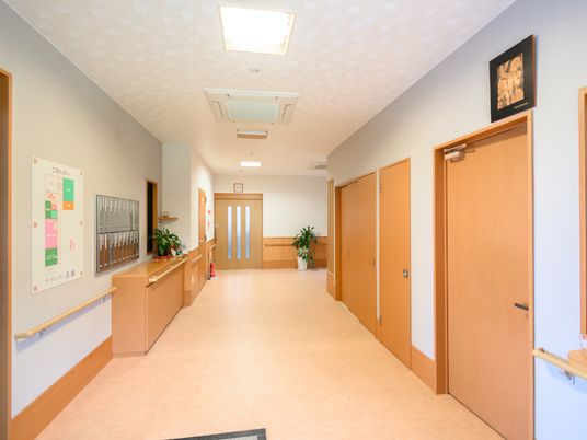 明るい廊下と掲示板