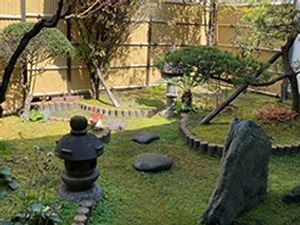 中庭の庭木と石灯籠  