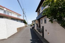 晴天の壁と木々の外観