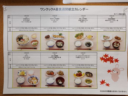 食事メニュー掲示物