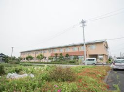 庭付きのモダンな外観