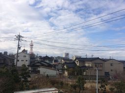 電線交差する郊外の景色