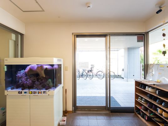 エントランスの水槽と靴棚