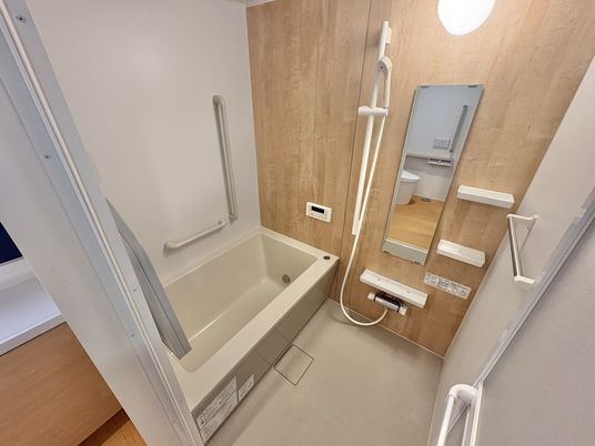 手すり付きの安全な浴室