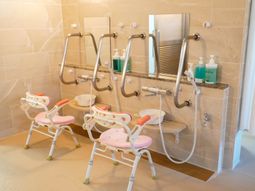 洗面台と手すり付き椅子