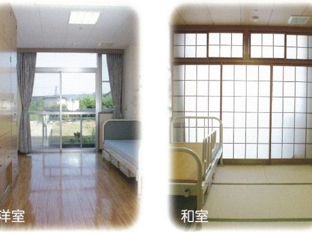 洋室と和室の居室 居室   大きな窓から自然光が入る洋室と、落ち着いた雰囲気の和室が並んでいます。就業時は、利用者さまの好みに合わせた過ごしやすい空間づくりを意識しやすいです。