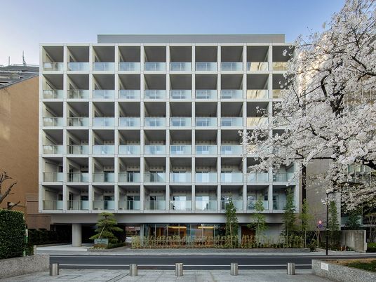 桜と建物の外観  