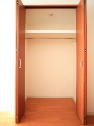 木目調の空のクローゼット