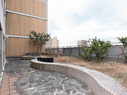 都市のビルと庭