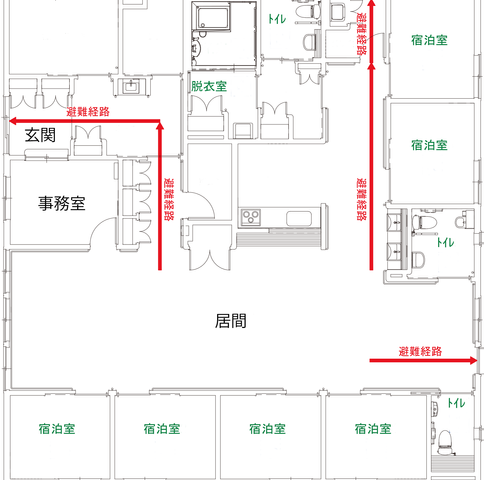 機能的な施設の間取り図 内観 各部屋が効率的に配置された間取りで、働きやすい環境が整っています。スタッフの動線も考慮されています。