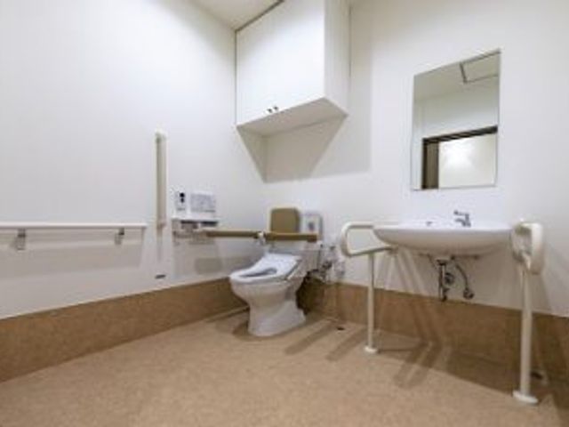 機能的なトイレ空間 トイレ 手すり付きのトイレで、利用者の安全を考慮しています。広々とした設計で動きやすいです。