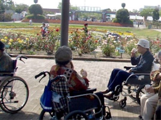 車椅子の方々と庭園