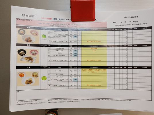 献立表掲示物