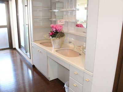 洗面台と鏡のある部屋