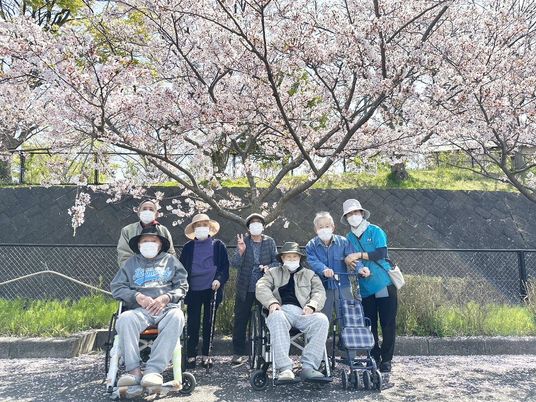 桜の下での集合撮影