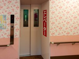 エレベーター前の花柄壁紙