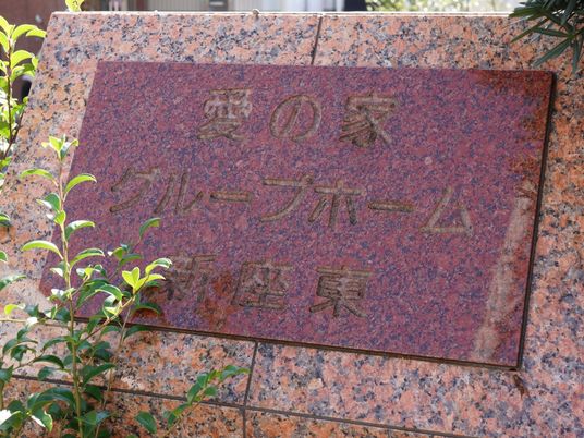 銘板と緑の植物