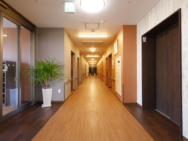 綺麗な施設の廊下 廊下 明るく清潔感のある廊下が広がり、ゆったりとした空間で快適な動線が確保されています。手すりも設置され、安全に配慮されております。