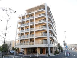 明るい白い建物の外観