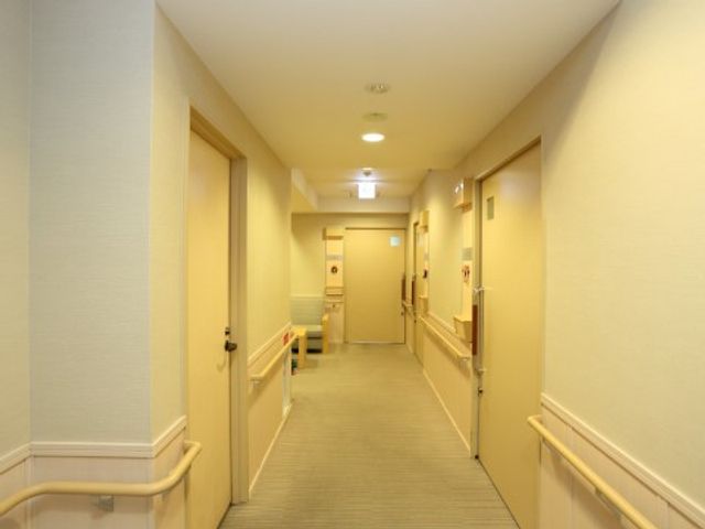 清潔感のある廊下 廊下 手すり完備で安全を考慮した廊下は、明るい雰囲気で快適な移動が可能です。すべての扉には番号が記され、利用者の方々が容易に自分の居室を見つけられるよう配慮されています。