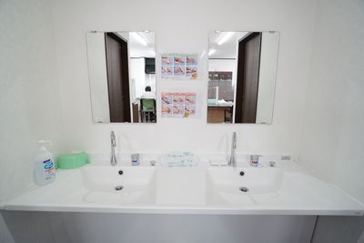 清潔な洗面台二つ鏡付き