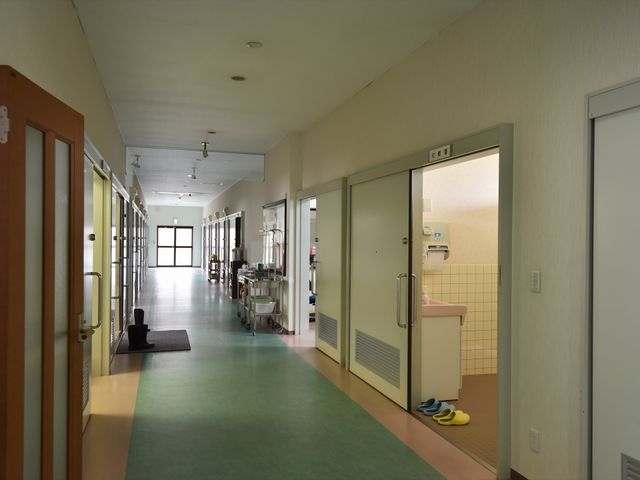 清潔な施設の廊下 通路 床が明るく広々とした廊下は、快適な動線を提供し、居室へのアクセスが容易です。靴が置かれた入口は、居心地の良さを感じさせます。