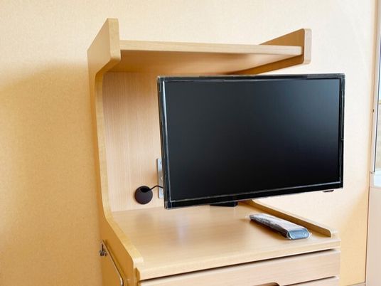 壁掛けテレビとリモコン