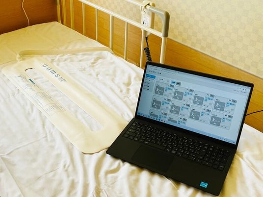 居室のベッドとラップトップ