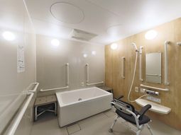 バリアフリーの清潔な浴室