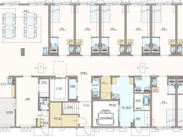 配置図の概要 内観 ゆとりある空間設計が施された、快適な居住環境をご提供しています。ケアの必要性に応じた多様な居室を備えております。