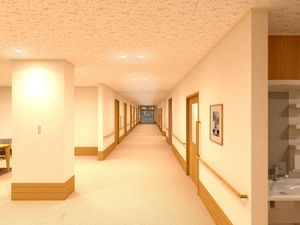 明るく広々とした廊下