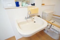 清潔な洗面台とトイレ