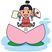 笑顔のキャラクターと和傘