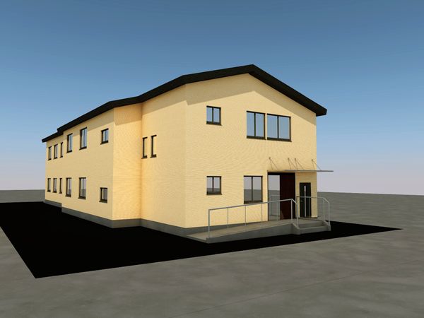 黄色い外壁の建物外観