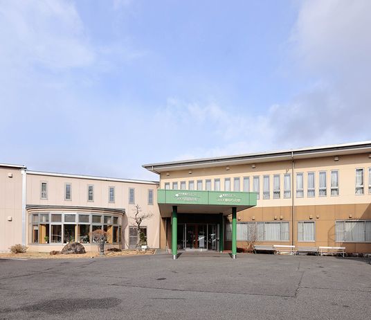 緑の屋根とベンチの庭