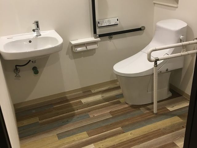 高機能で安全なトイレ トイレ シンプルで機能的なトイレで、安全に配慮した設計がなされています。手すりも完備しており、利用者のサポートを考慮しています。