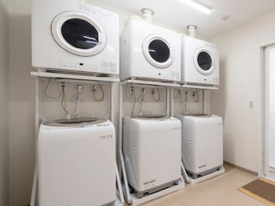 清潔な洗濯機並ぶ空間