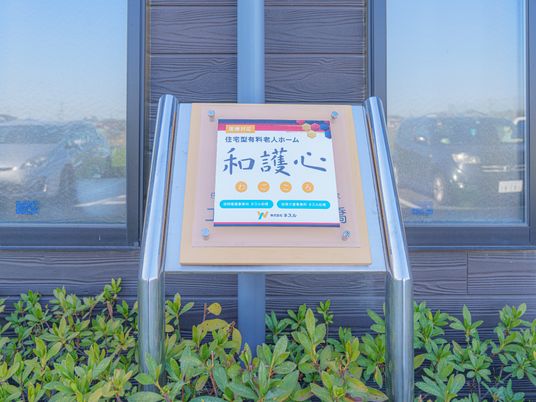 看板の前の緑