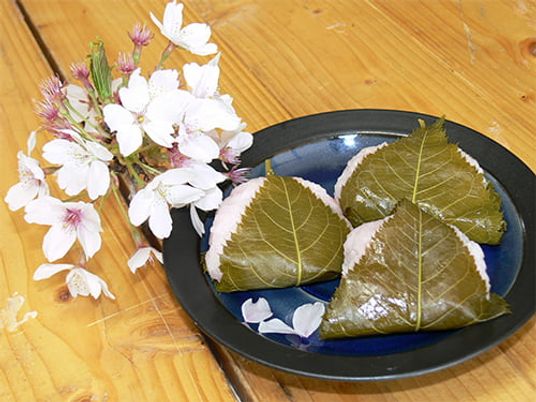 桜の葉で包んだ和菓子