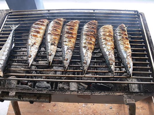 秋刀魚が並ぶグリル