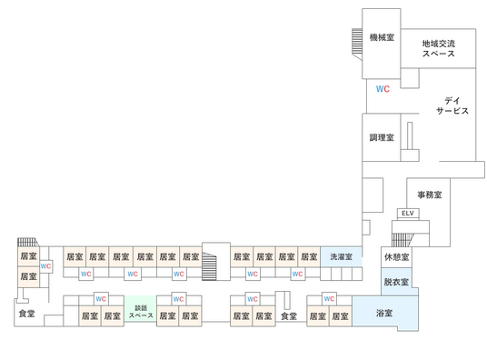 ゆったりした居室配置図
