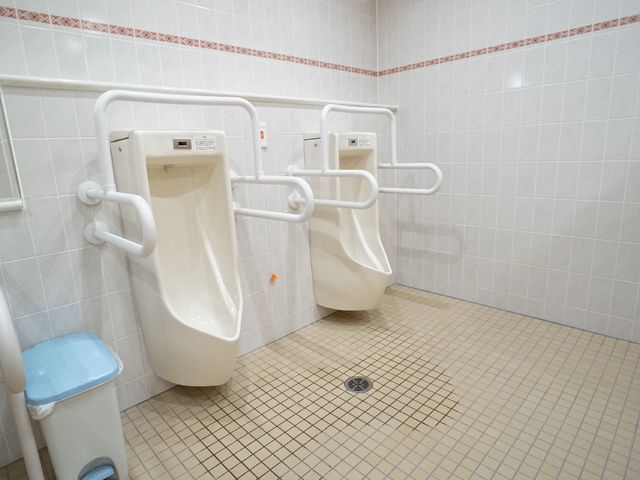 バリアフリー対応トイレ トイレ 利用者の安全と便利を考えた設計のトイレです。手すりが設置されており、立ち上がりや移動が楽に行えます。
